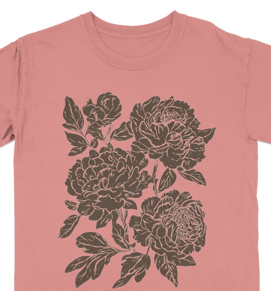Peony Floral Pattern Graphic Design T-Shirt