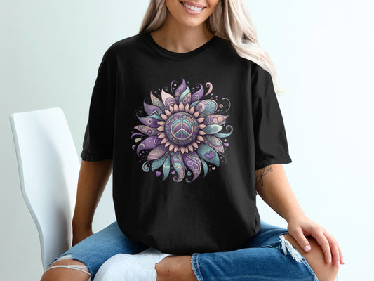Colorful Peace Mandala Graphic Design T-shirt