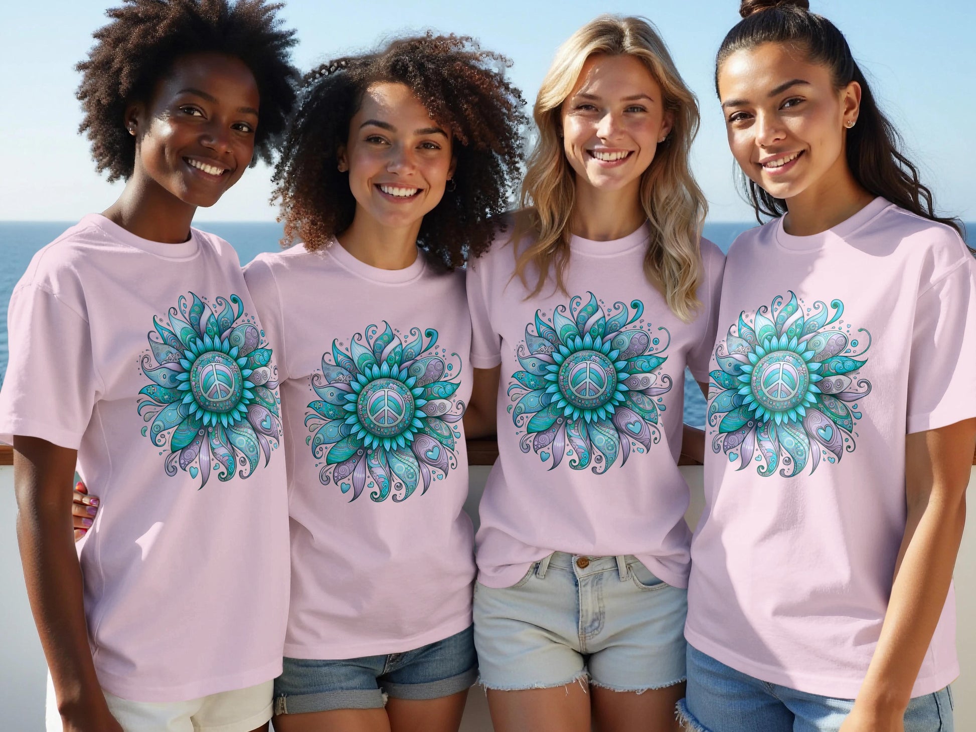 Vibrant Mandala Peace Sign Graphic T-Shirt for Casual Wear