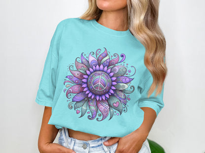 Vibrant Floral Peace Sign Design Women's T-Shirt