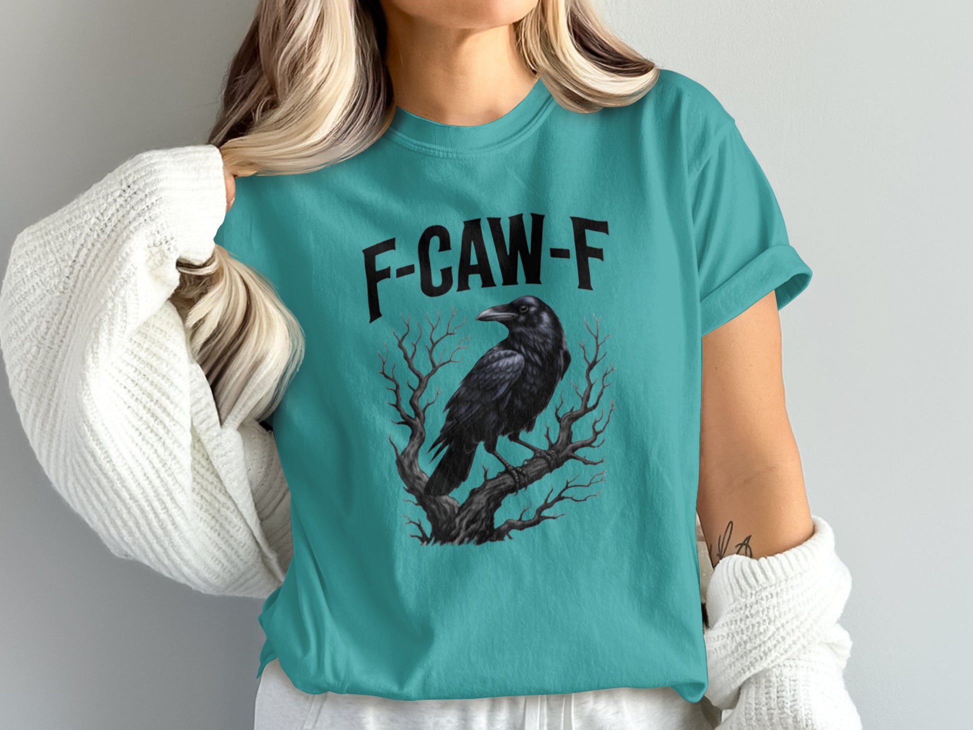 F-CAW-F Graphic Raven Tree Branch Design Shirt