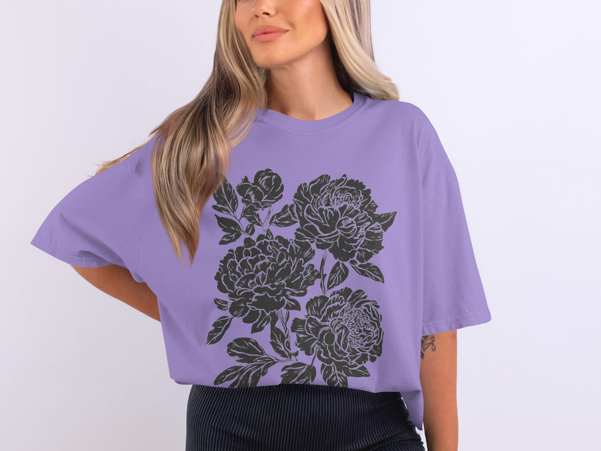 Stylish Purple T-Shirt with Black Floral Illustration