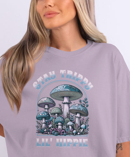 Stay Trippy Lil Hippie Mushroom Themed Tee