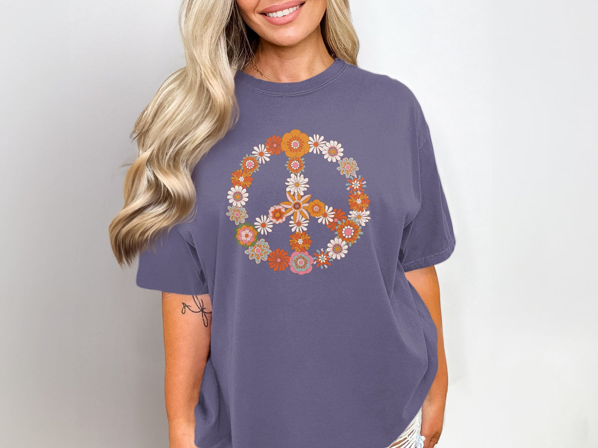 Floral Peace Sign Graphic Print T-Shirt
