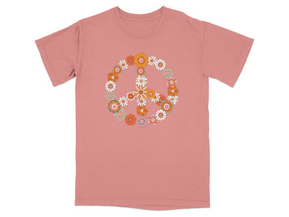 Floral Peace Sign Graphic on Pink Shirt