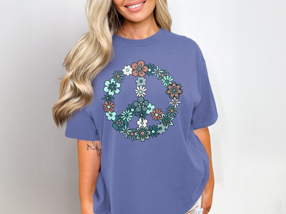 Floral Peace Symbol Graphic T-Shirt