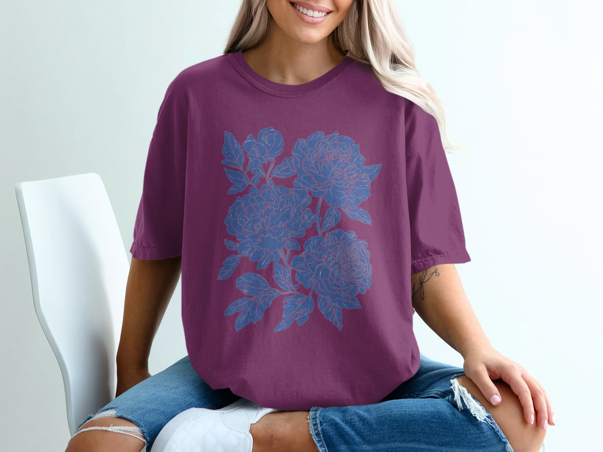 Purple Relaxed Fit T-Shirt with Floral Graphic Design
