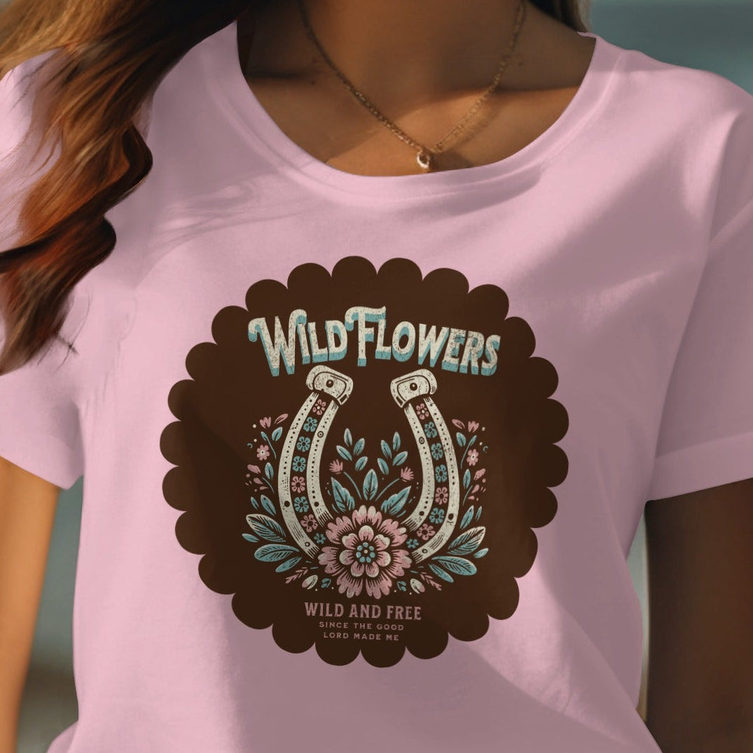 Wild Flowers Horseshoe Graphic Pink T-Shirt