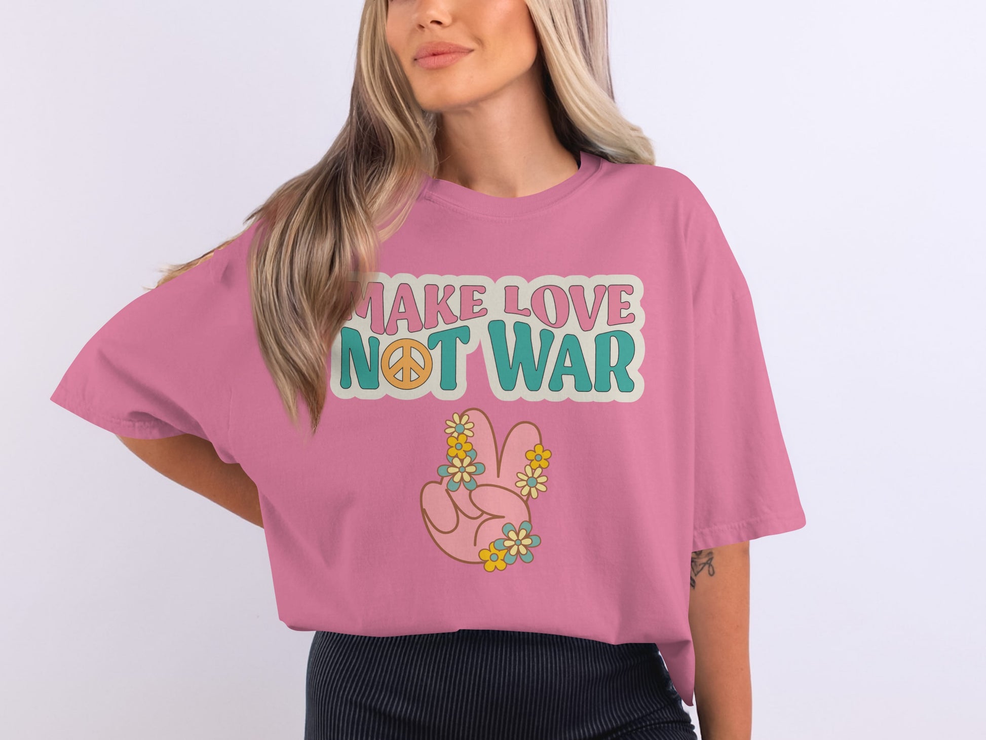 Make Love Not War Flower Peace Sign Graphic Shirt