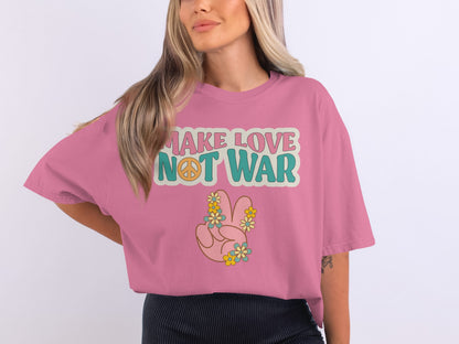 Make Love Not War Flower Peace Sign Graphic Shirt