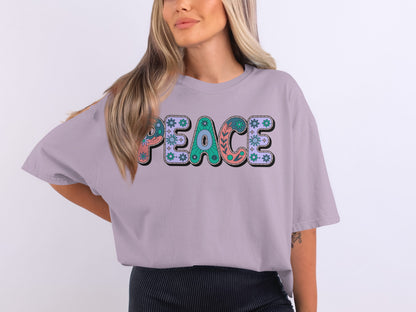 Peace Graphic Tee with Floral Print