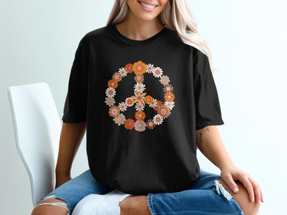 Peace Symbol Flower Blooms Graphic Tee Product
