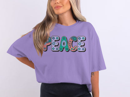 Peace Graphic Tee with Floral Peace Sign Illustrations