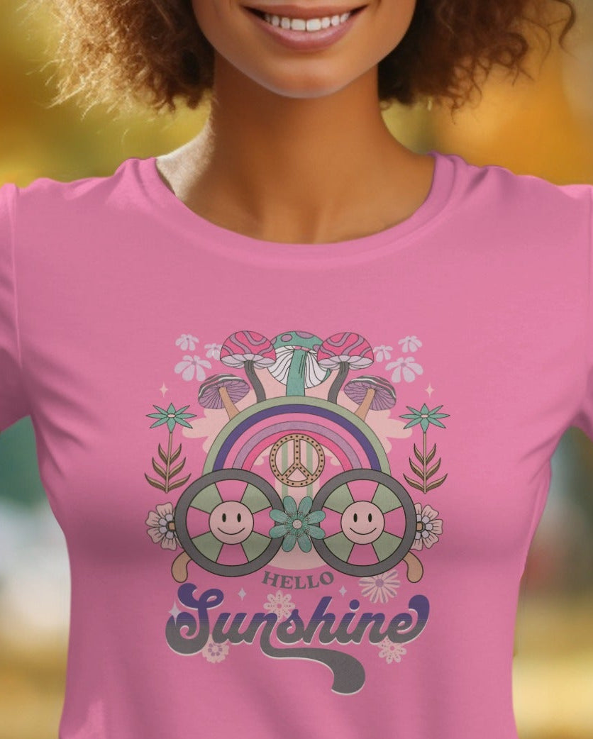 Hello Sunshine Pink Graphic Tee for Women