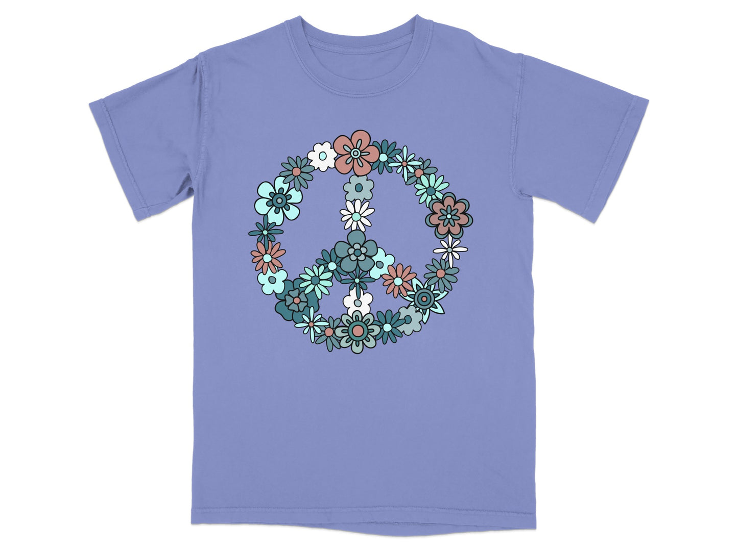 Floral Peace Sign Graphic on Purple T-shirt