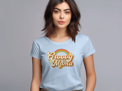 Groovy Mama Rainbow Graphic Tee Shirt for Women