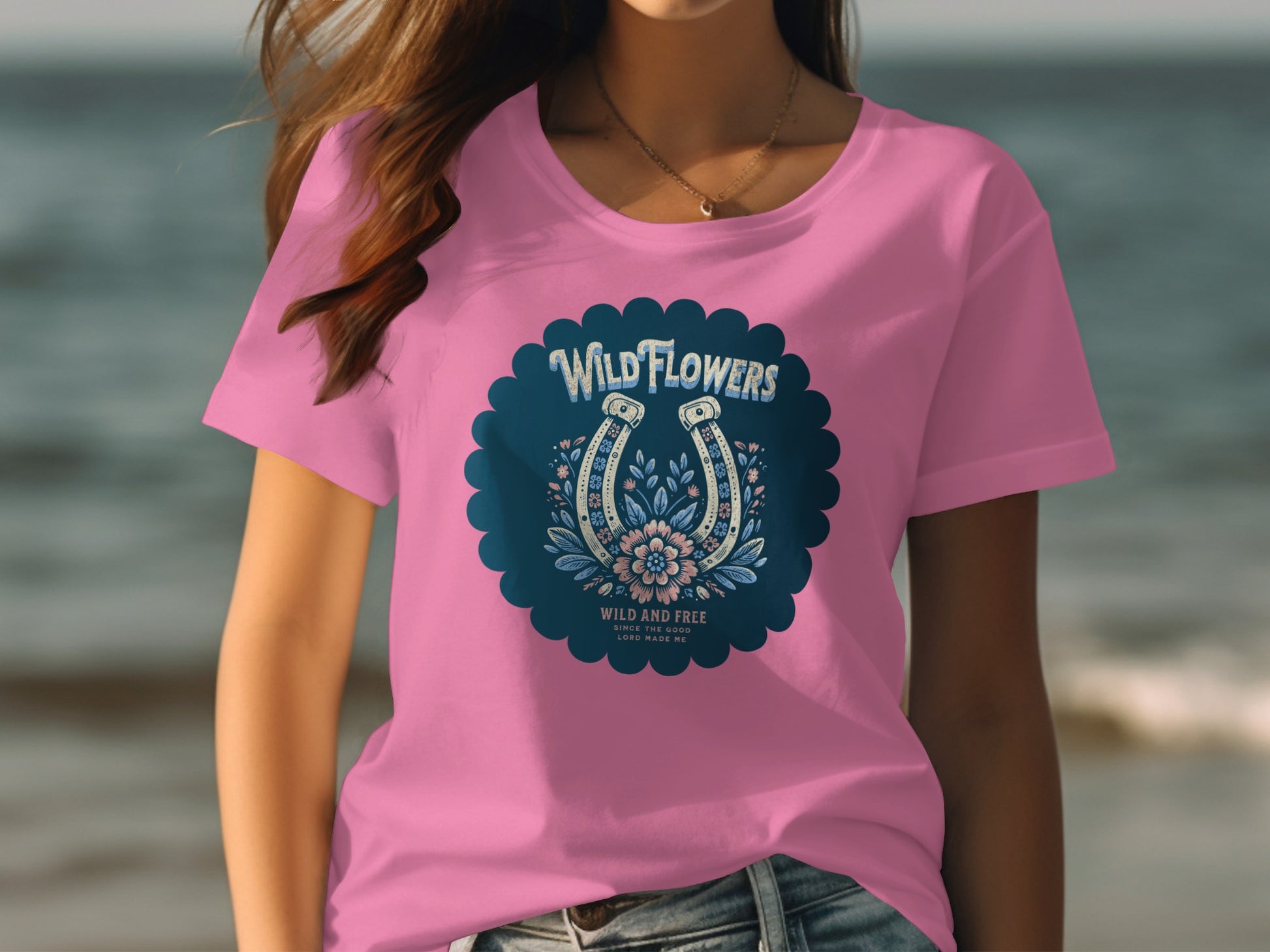 Wild Flowers Graphic Art on Pink Apparel Product