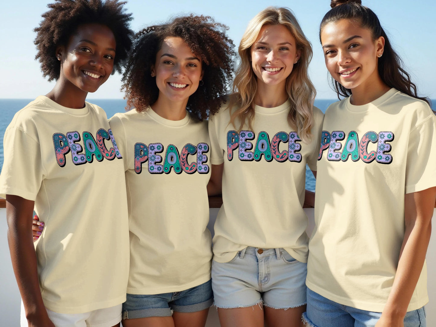 Colorful Peace Graphic T-Shirt Smiling Friends Fun