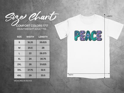 Peace Graphic Tee with Size Chart Guide Shirt