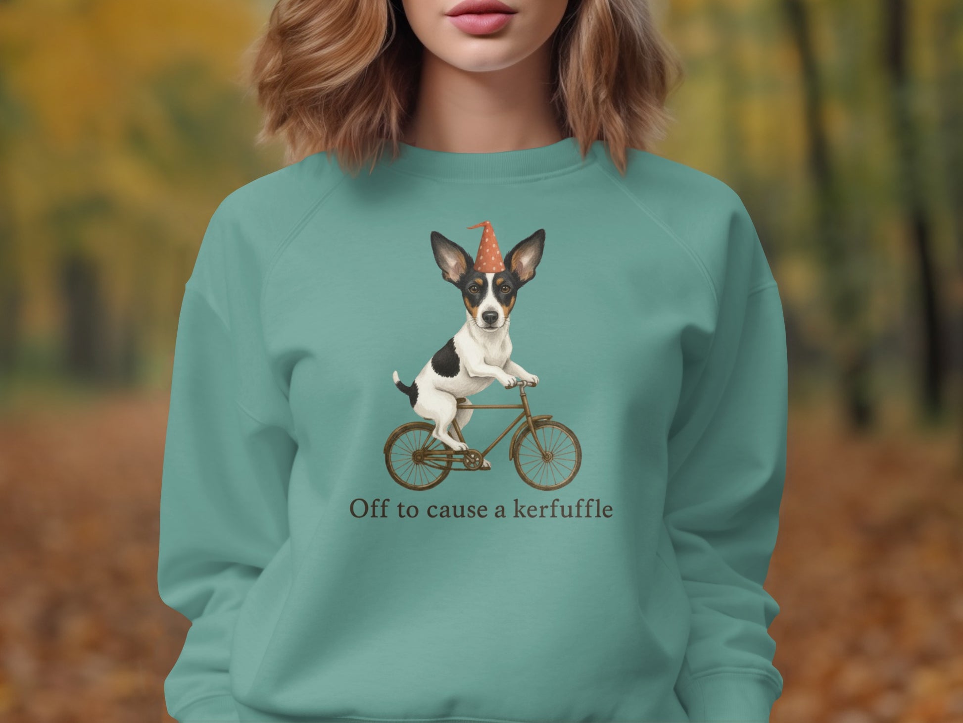 Off to cause a kerfuffle dog on bike product