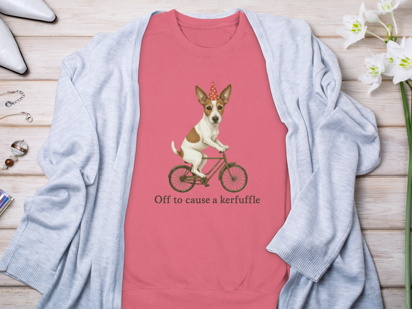 Off to cause a kerfuffle dog print sweatshirt