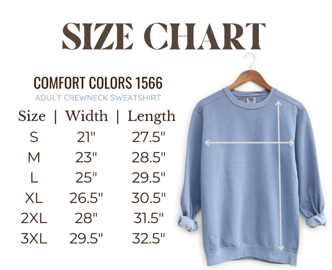 Comfort Colors 1566 Size Chart Adult Crewneck Sweatshirt
