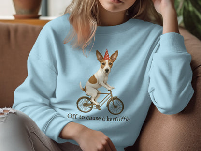 Off to cause a kerfuffle biking dog print sweatshirt