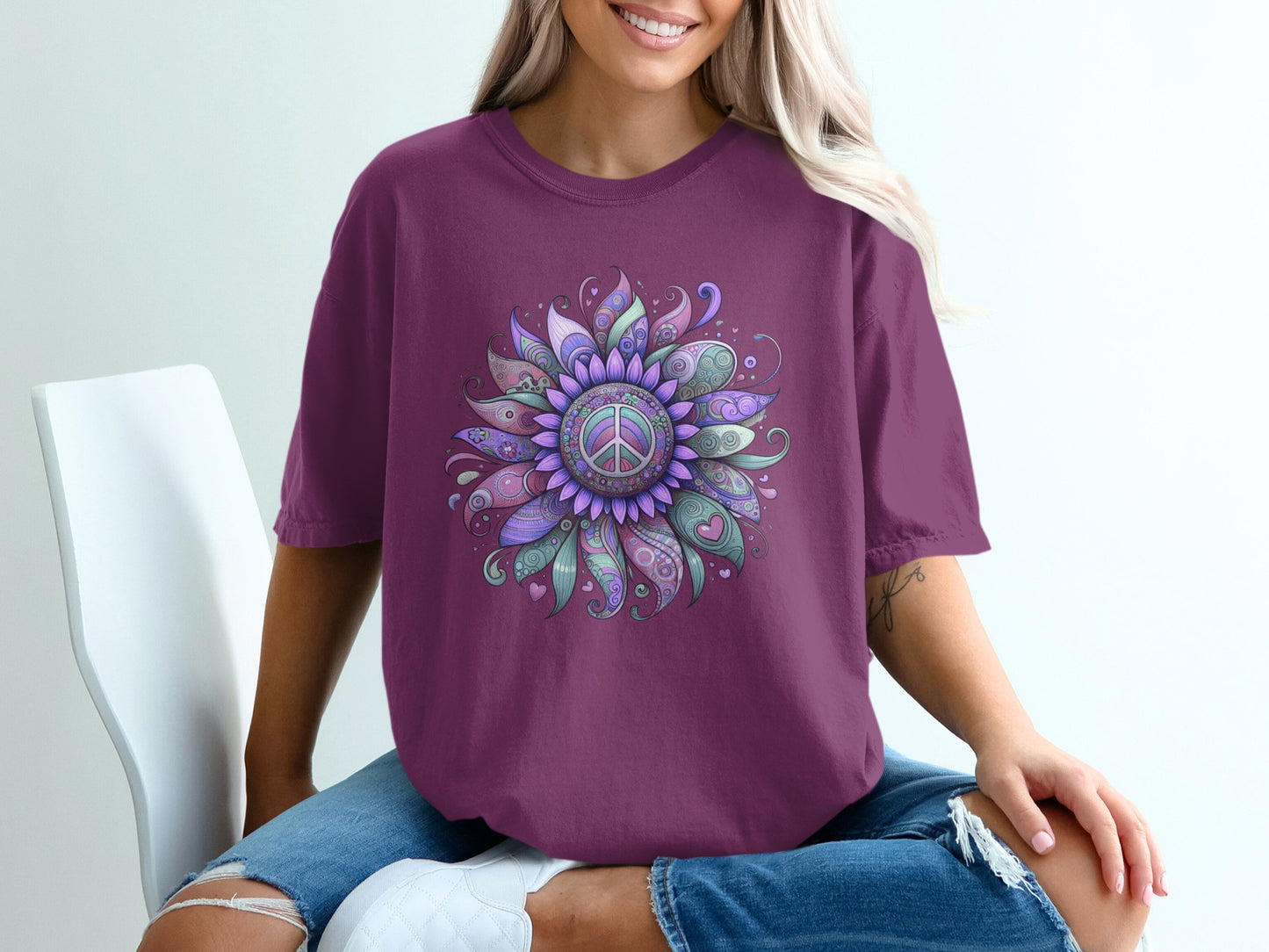Purple Peace Flower Shirt with Vibrant Art Design