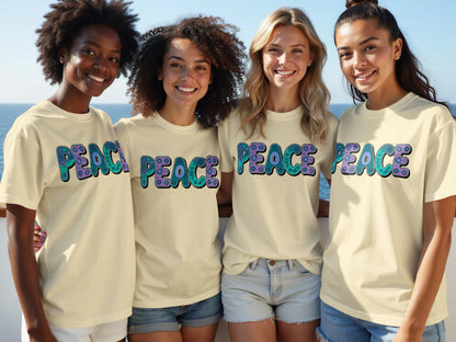 Peace Graphic Tee with Colorful Lettering Design