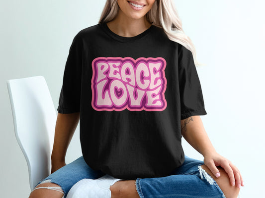 Peace Love Graphic Tee with Bold Pink Letters