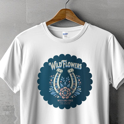 Wild Flowers Horseshoe Graphic White T-Shirt