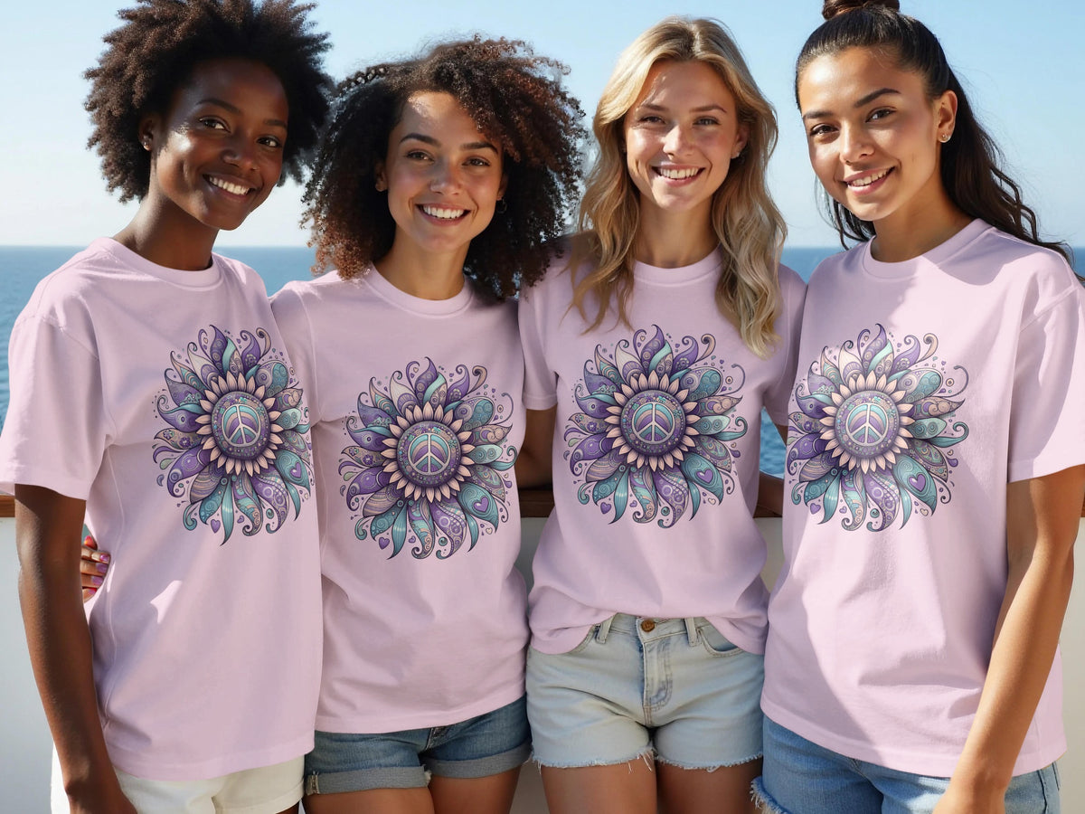Colorful Peace Mandala Graphic T-Shirt for Relaxed Style