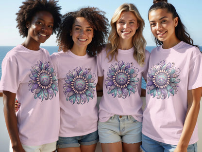 Colorful Peace Mandala Graphic T-Shirt for Relaxed Style