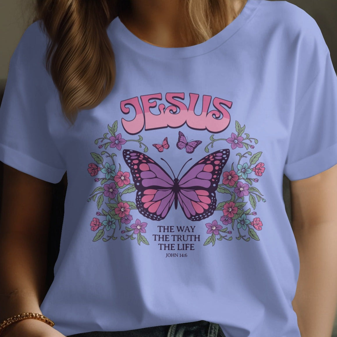 Jesus Butterfly Design Tee Inspirational Apparel