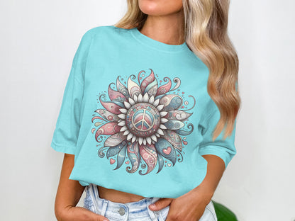 Stylish Peace Flower Graphic Tee for Casual Wear