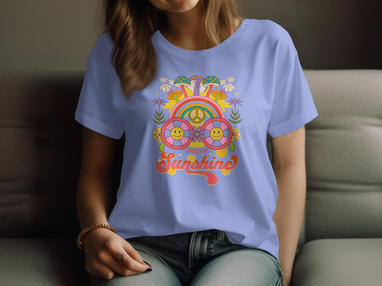 Colorful Hello Sunshine Graphic T-Shirt Design