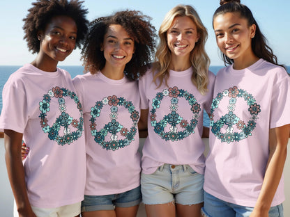 Colorful Peace Sign Graphic Tee for Casual Wear