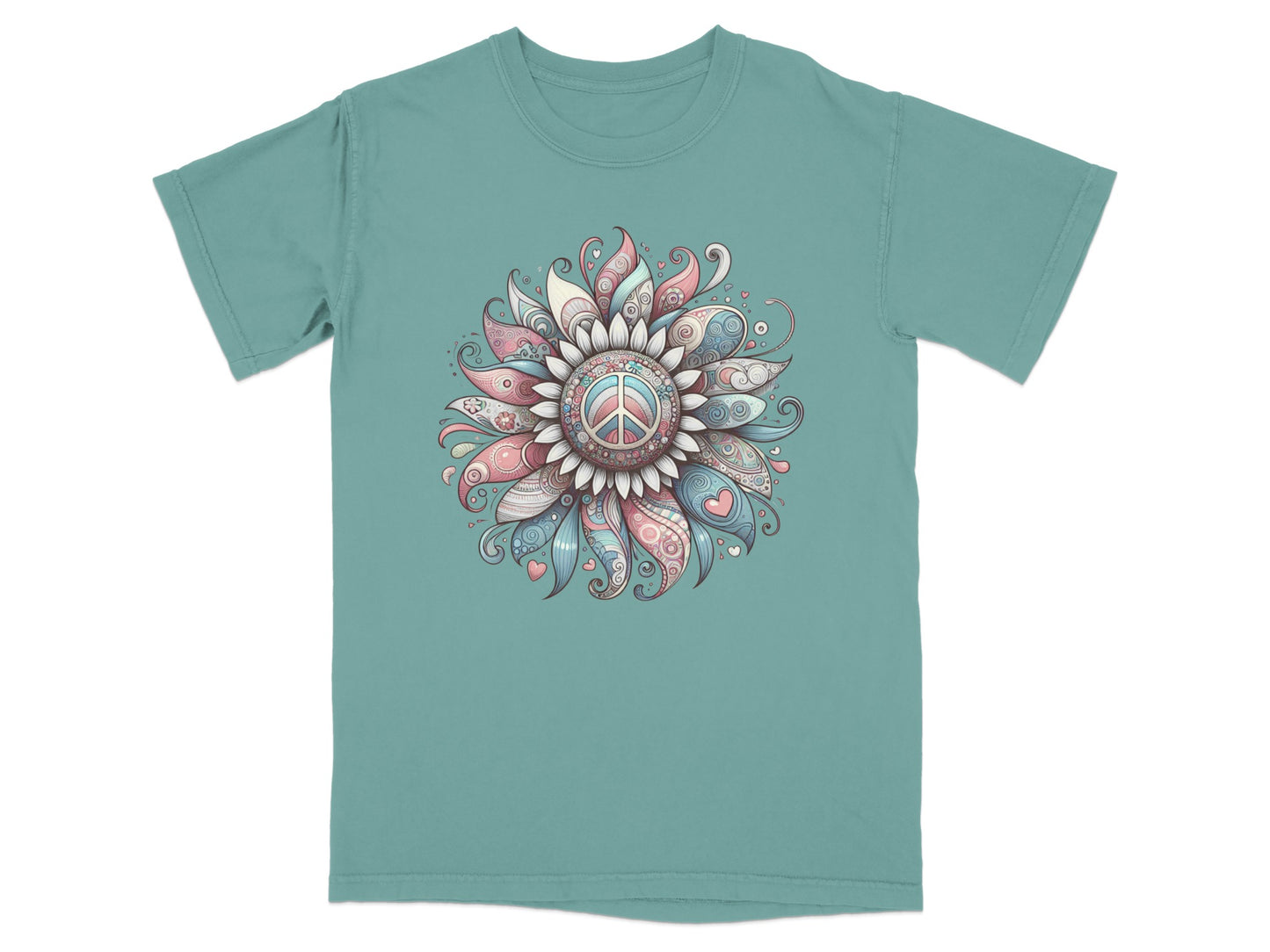 Psychedelic Floral Peace Symbol Graphic T-shirt