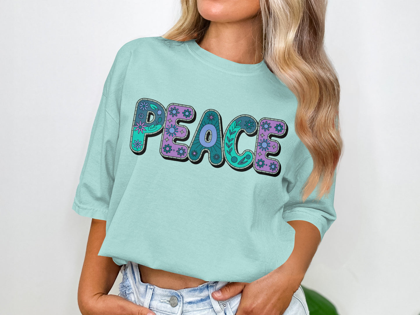 Vibrant Peace Graphic Design T-Shirt for Women