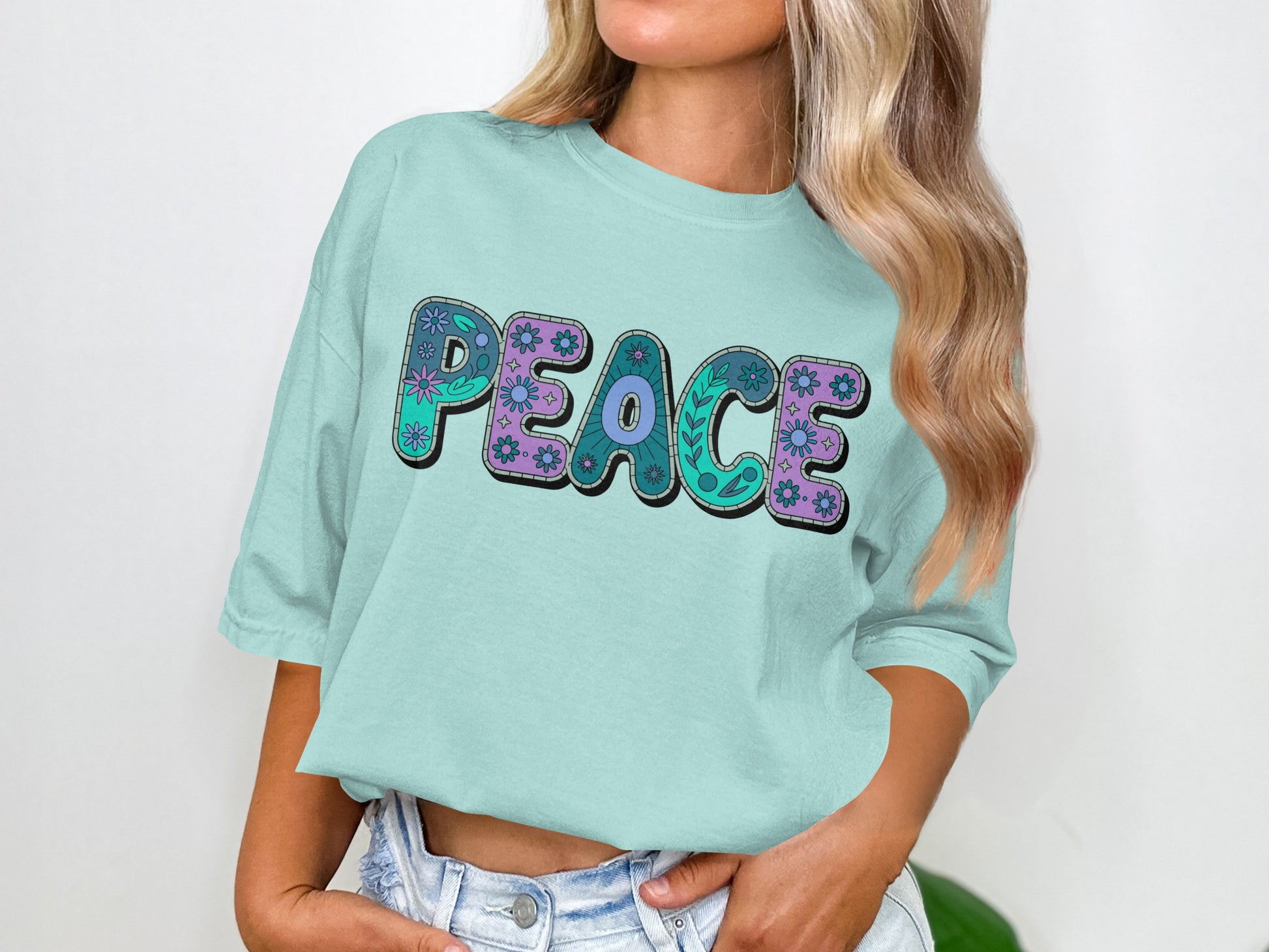 Vibrant Peace Graphic Design T-Shirt for Women