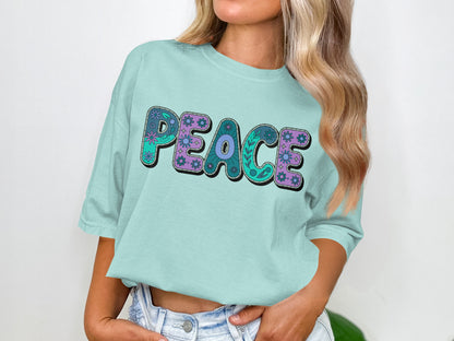 Vibrant Peace Graphic Design T-Shirt for Women