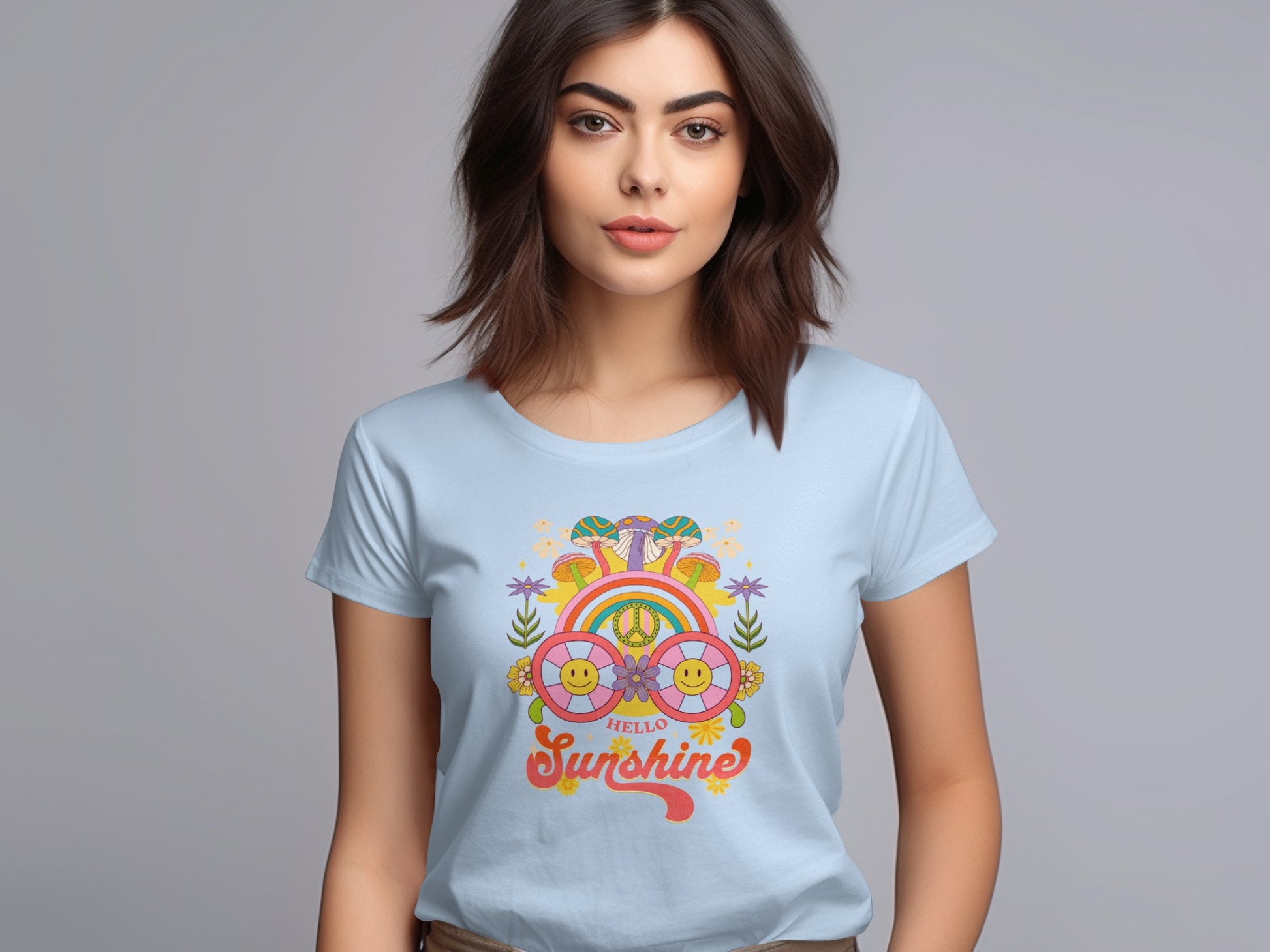 Cheerful Hello Sunshine Graphic Design T-shirt