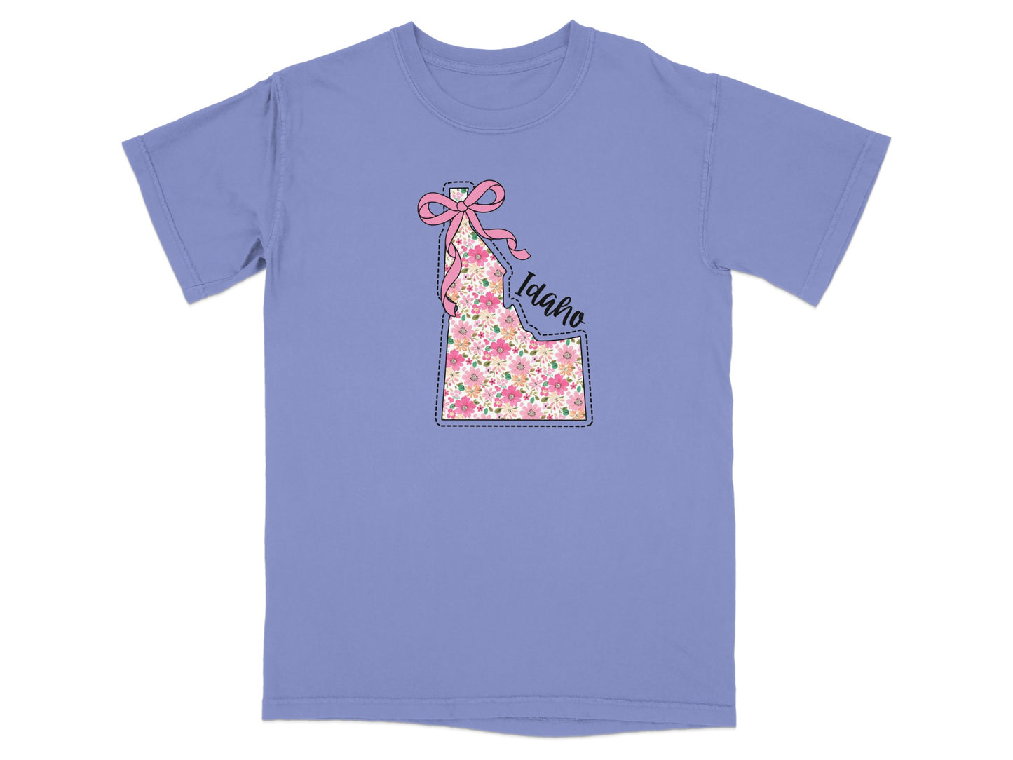 Idaho State Floral Pattern T-shirt with Bow Design