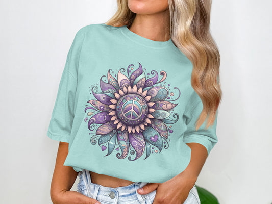 Colorful Mandala Peace Sign Graphic Women's T-shirt