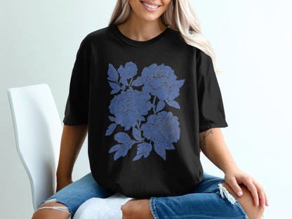 Relaxed Fit T-Shirt Featuring Blue Floral Design