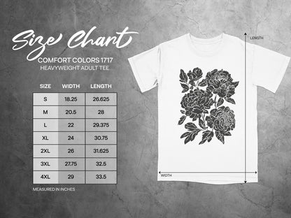 Elegant Floral Graphic T-Shirt Design Size Chart