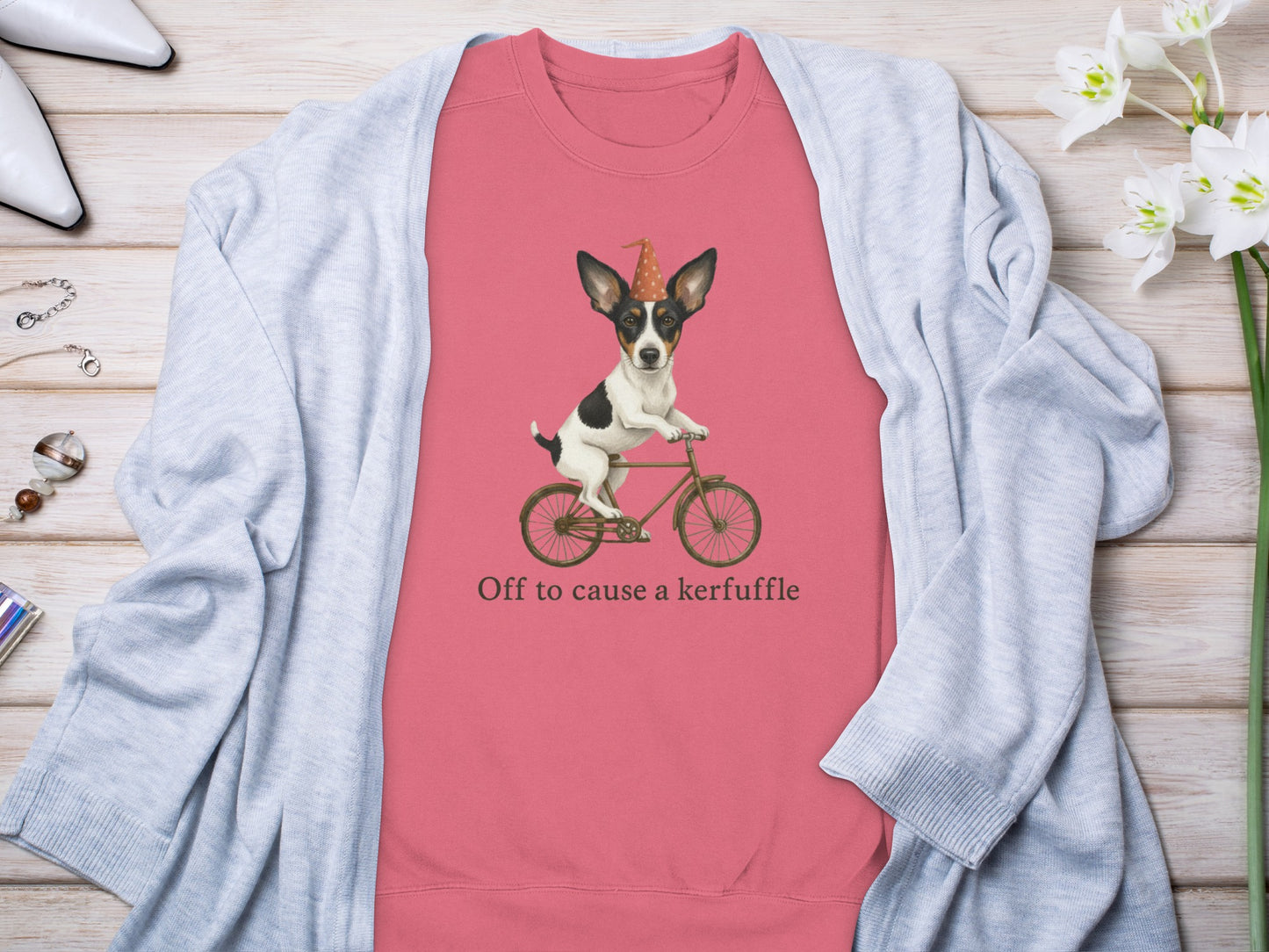Off to cause a kerfuffle with dog on bicycle shirt