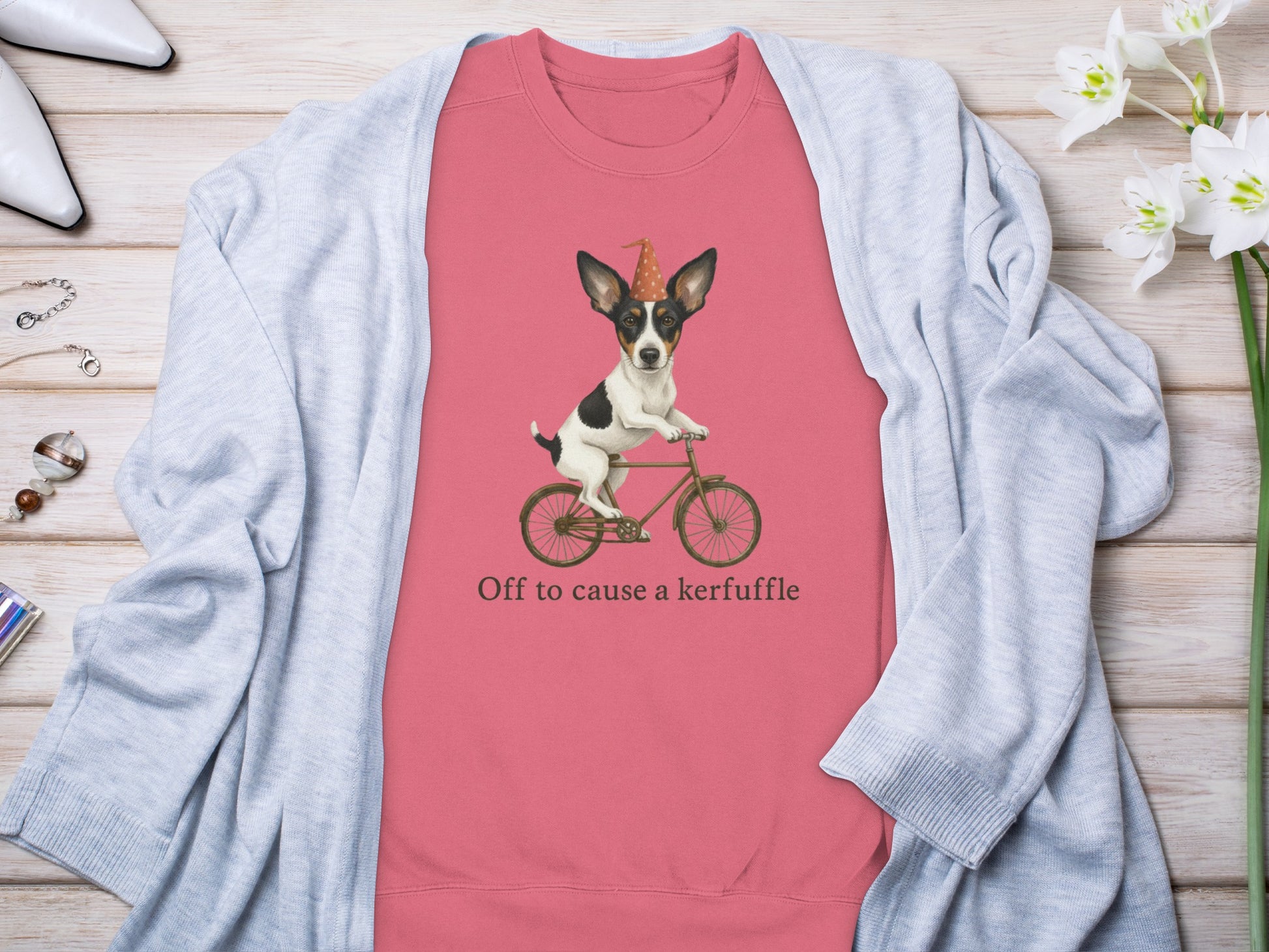Off to cause a kerfuffle with dog on bicycle shirt