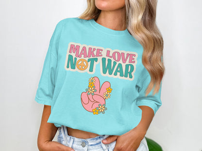 Make Love Not War Peace Sign Graphic Shirt