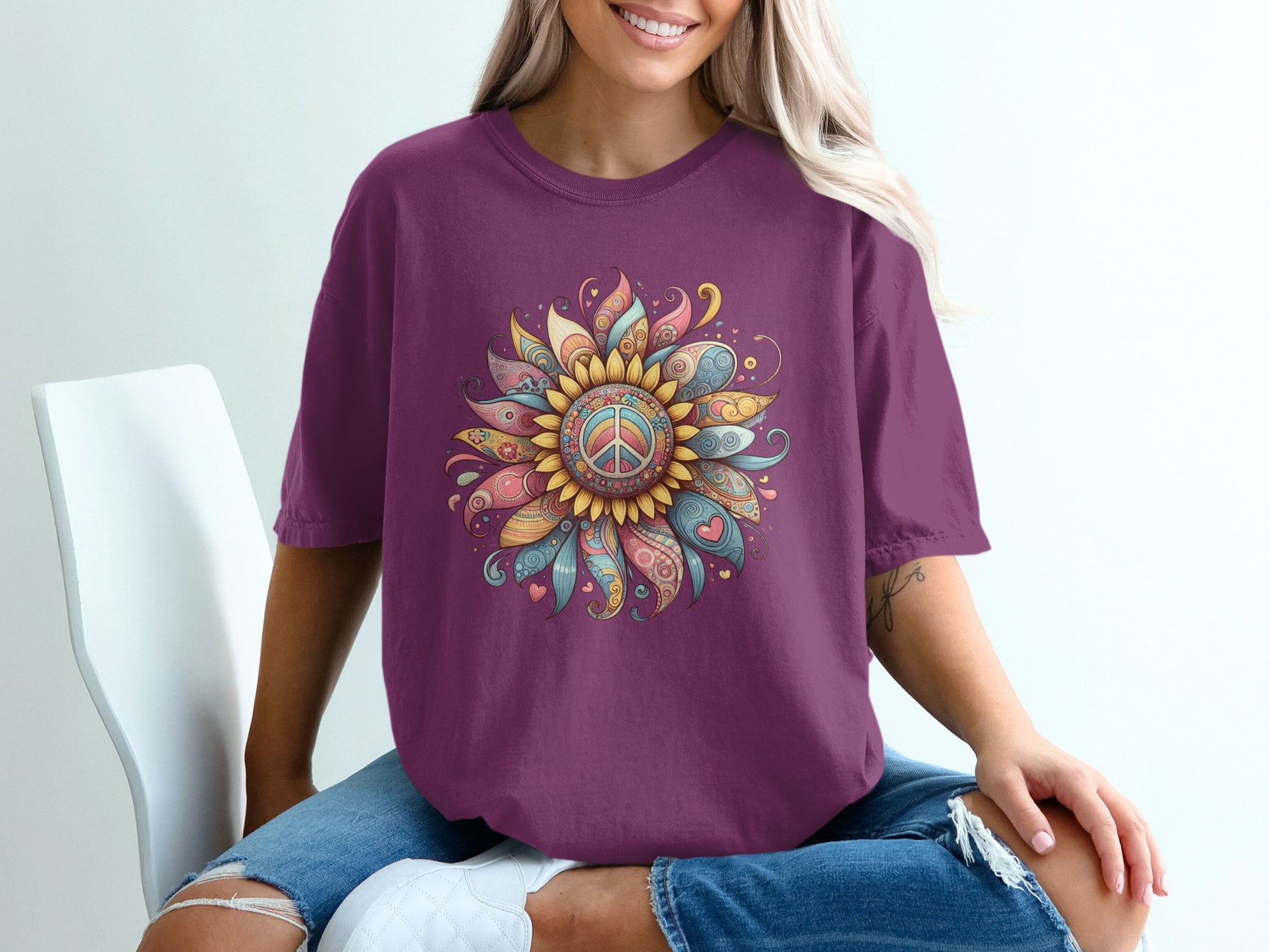 Vibrant Sunflower Peace Sign Graphic T-Shirt Product